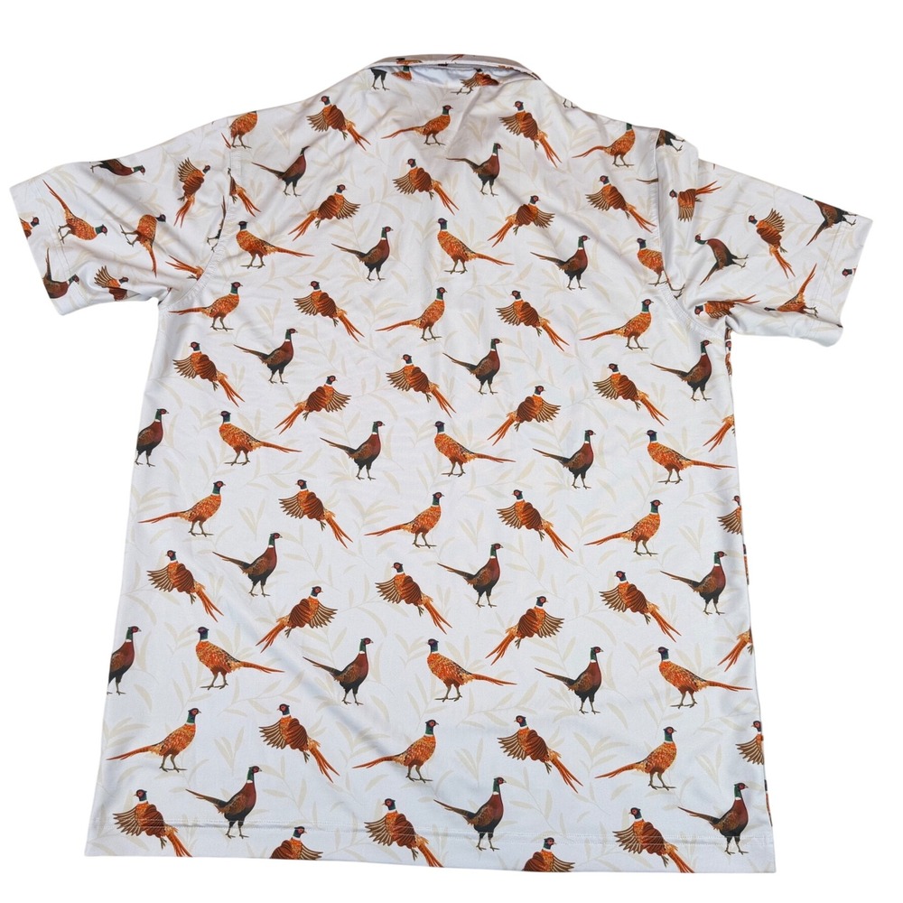 Waggle Mens Pheasant Golf Polo Shirt Large Short Sleeve Bird Print Performance - Picture 3 of 5